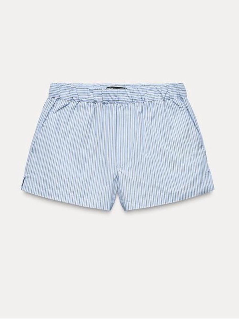 ZARA Poplin Mid Rise Light Blue & White Striped Cotton Lounge Shorts Sz L